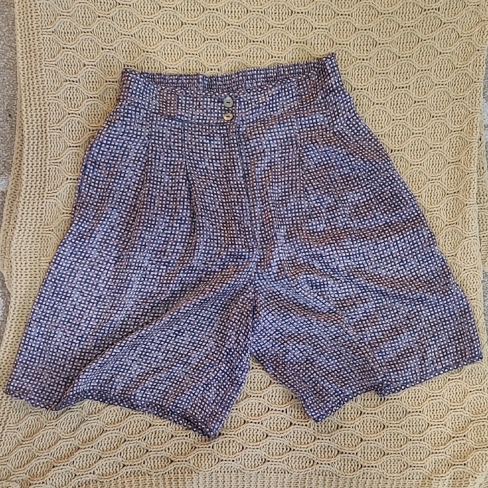 Vintage 'Just of the Blue' Checkered Silk Bermuda Shorts - Size M